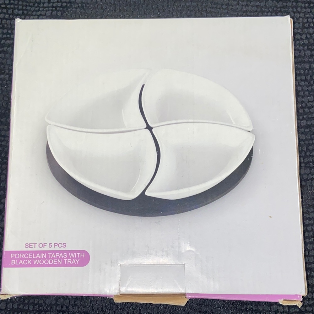 Porcelain Tapas Set with Black Wooden Tray